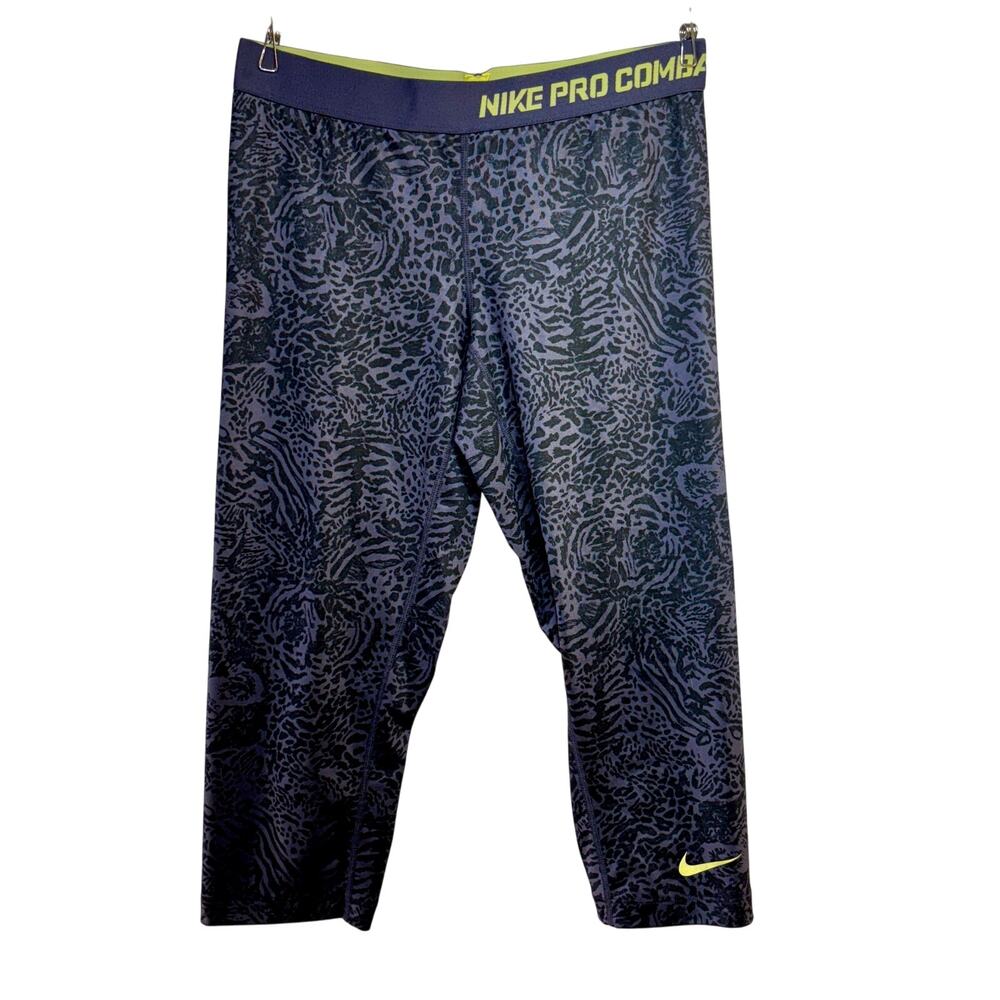 Nike Pro Combat Pants Women's Large Cropped Gray Animal Print Active Stretchy
